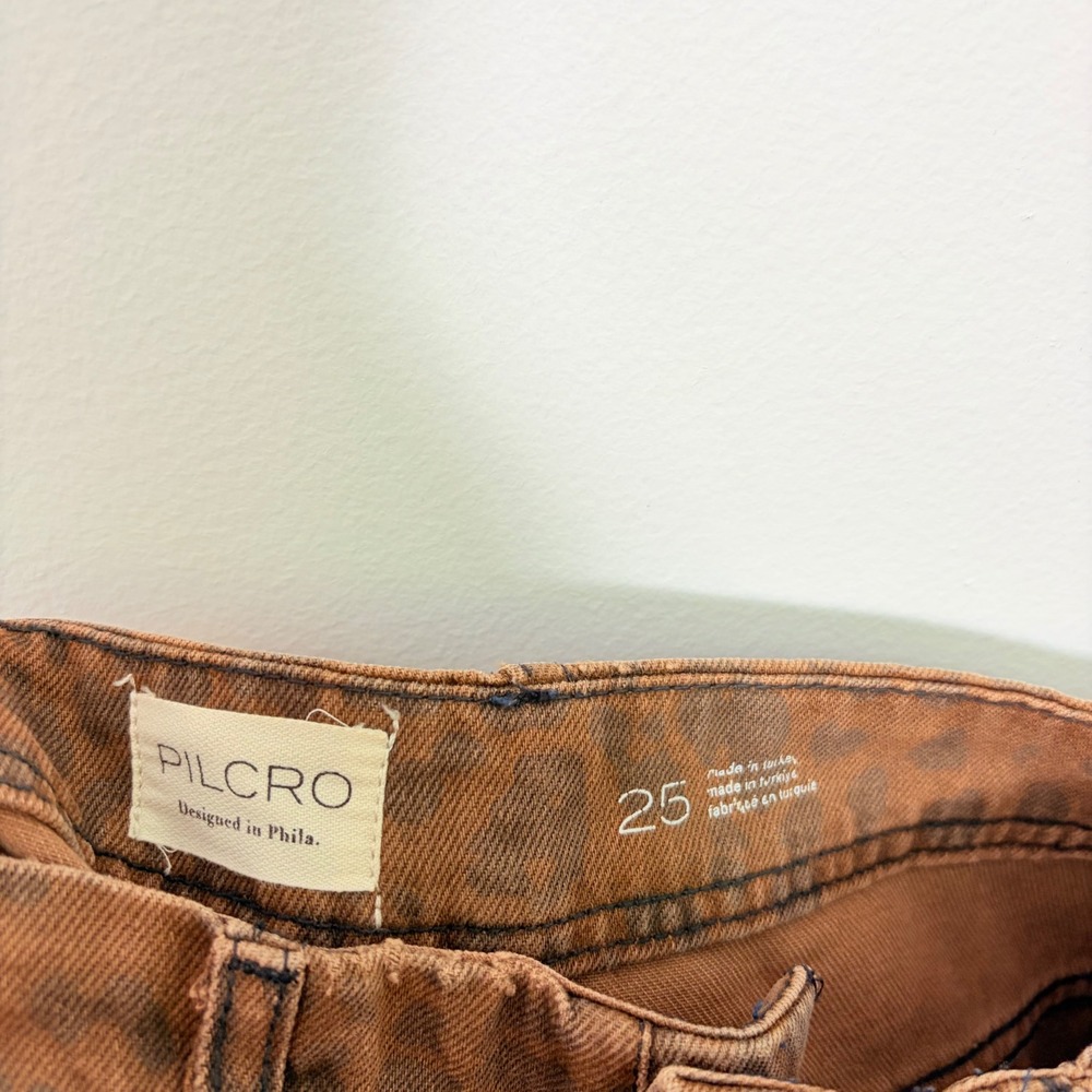 Pilcro Anthropologie Adi Leopard Mid-Rise Flare Jeans Brown Animal Print 25 - Picture 8 of 9